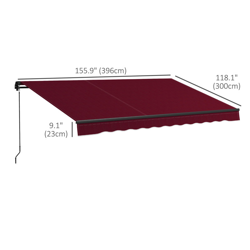 Auvent de terrasse rétractable en polyester de 59,1 po de largeur Outsunny, Rouge, H 59,1 po x l 155,9 po x P 118,1 po