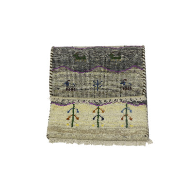 Contemporary Cream Tribal Pictorial 1'4x2'7 Indo-Gabbeh Oriental Rug 