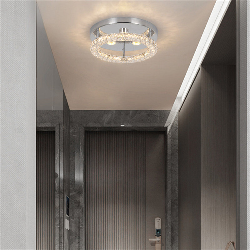 Modern K9 Crystal LED Ceiling Lamp Luminous Stainless Steel Round Ceiling Lamp, Three-Colour Adj