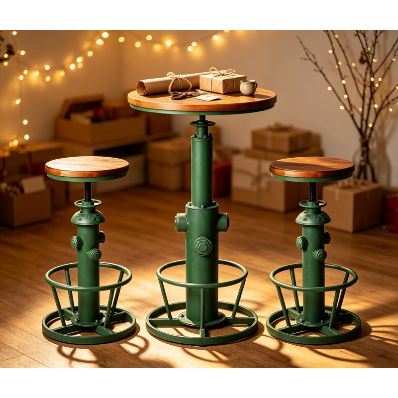 Jermeshia 2 - Person Pine Pedestal Dining Set, Green, Green/Brown