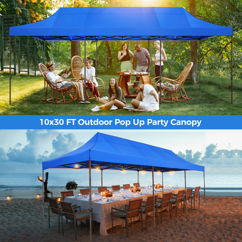 Blue 10x30 Heavy Duty Pop Up Canopy Tent with Sidewalls