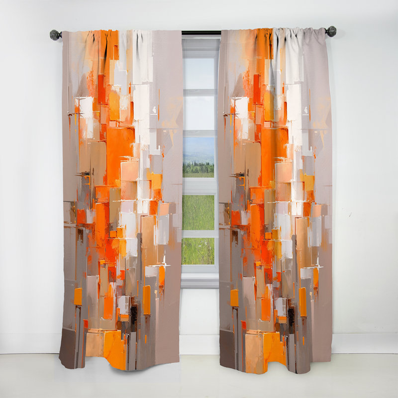 Orange Brown Shattered Realities - Cubism Velvet Blackout Abstract Curtain - 1 Panel, 52" W x 84" L