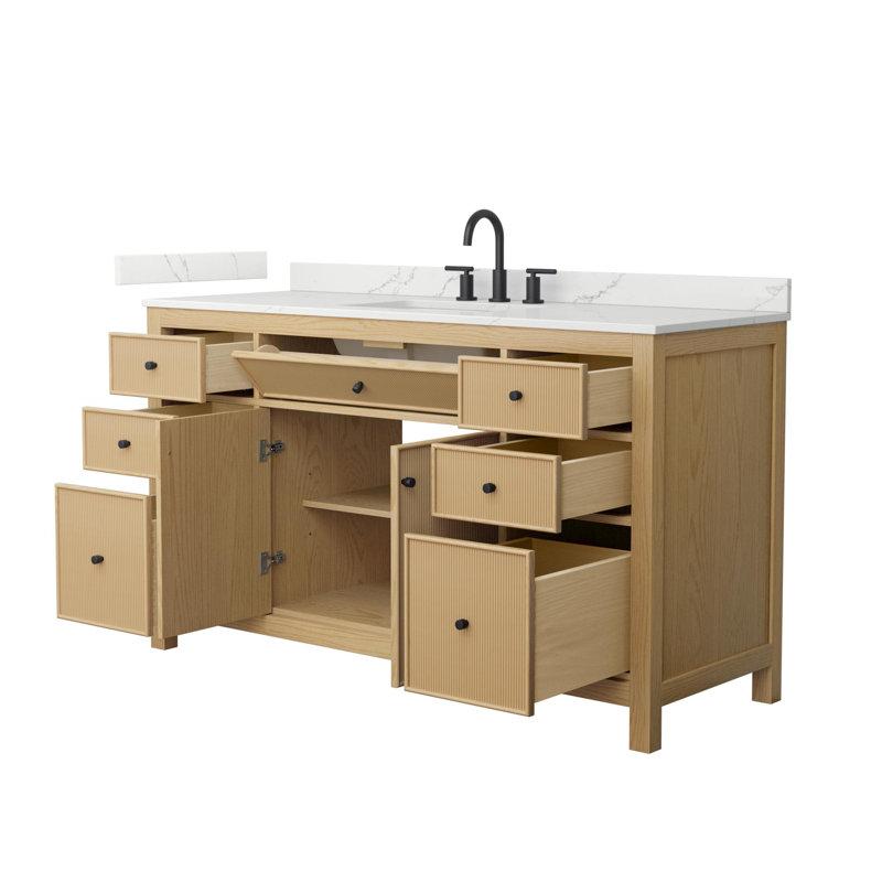 Pendry 48" Freestanding Single Bathroom Vanity with Quartz Top, Matte Black, 60", 8" Widespread