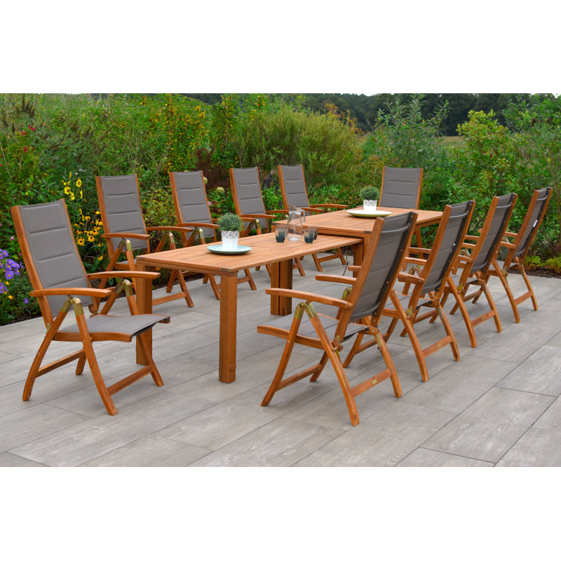 Henryville 10 - Person Acacia Solid Wood Patio Dining Set Extendable Rectangular Table