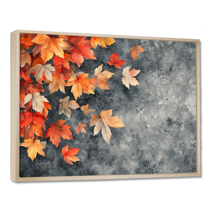 Orange orange, feuilles d'automne, art mural grandes feuilles, H 12 po x l 20 po, Impression encadrée flottante, Crème, crème