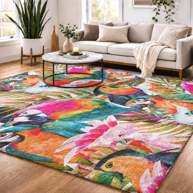 Tapis d'oiseaux tropicaux de qualité supérieure lavable à la machine Dream Shag ADS200, 10 pi x 14 pi