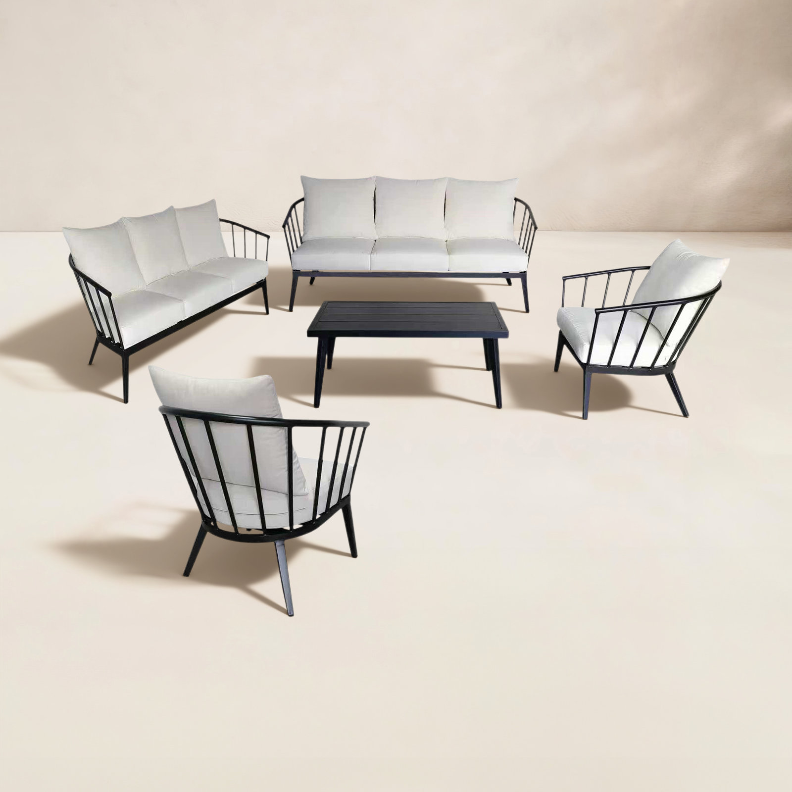 Serena 8-Person Sunbrella® Complete Patio Set, 5 Pcs: Table, 2 Sofas, 2 Chairs