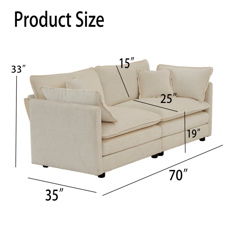Hearsh Upholstered 70'' Sofa, Beige Chenille