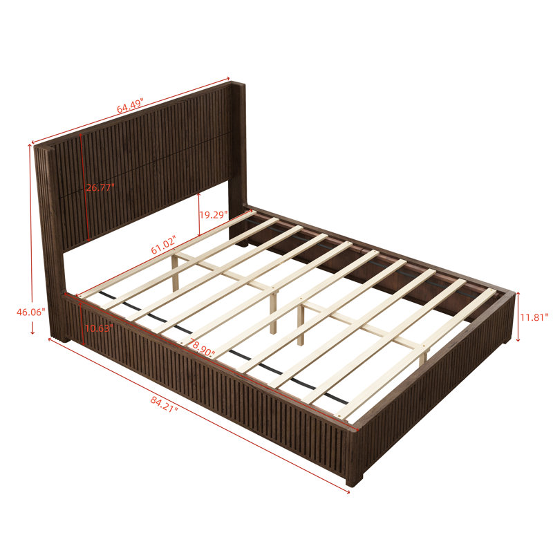 Structure de lit plateforme en bois massif, Noyer, Grand lit