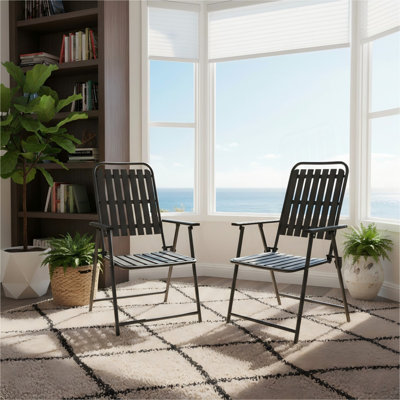 Black- [Instant Setup] 2-Piece Folding Chair, No Assembly Required, 350lb Capacity, Rust-Resistant & Stain-Proof for Balcony/Garde