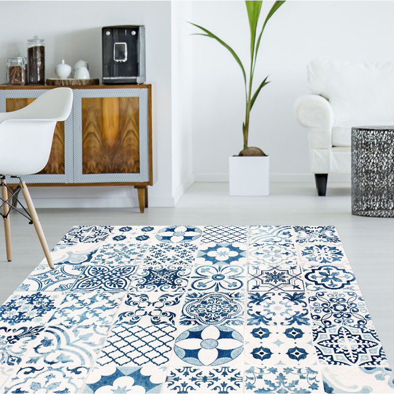 Miera Kitchen Mat, Rectangular 133 x 200cm, White/Blue