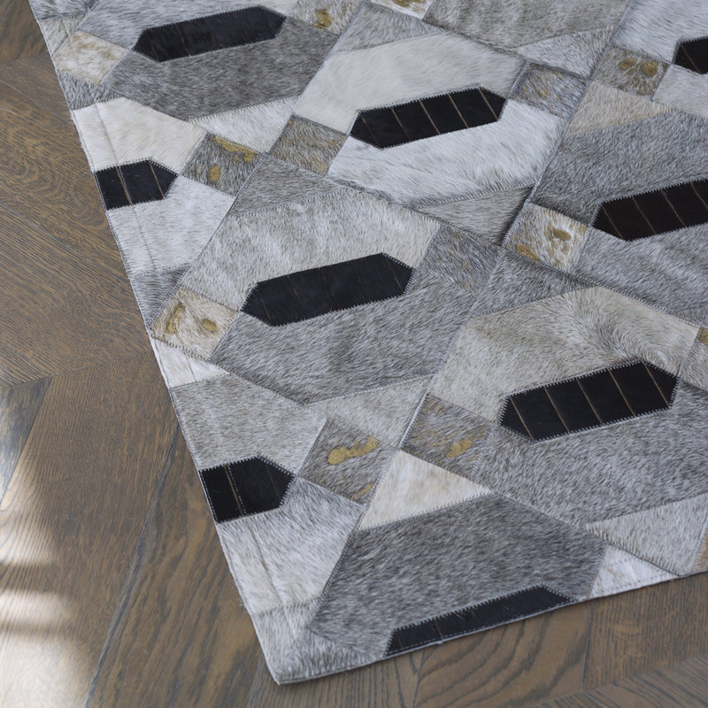 Linaje Cowhide Geometric Area Rug in Gray, Runner 2'7" x 6'6"