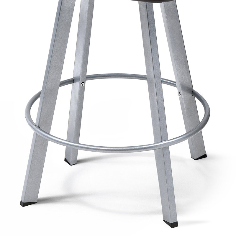 Tabouret tournant 29,5 "avec dossier en bois massif et siège rembourré, Argent, Siège brun