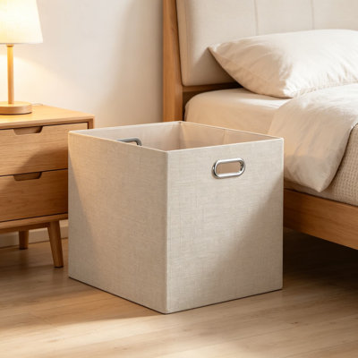 Collapsible Storage Bins, 13x15x13in Fabric Foldable Cube Storage Boxes, Decorative Storage Baskets Organizer for IKEA Kallax, Shelves, Closet, Clothes, Set of 4, Beige