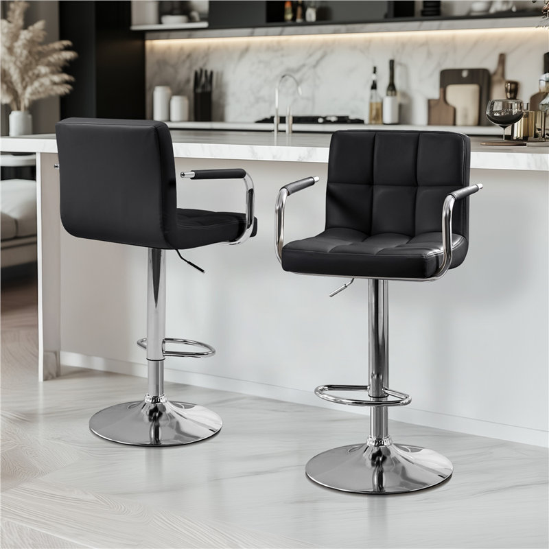 Pete Swivel Upholstered Adjustable Height Counter Stools, Black
