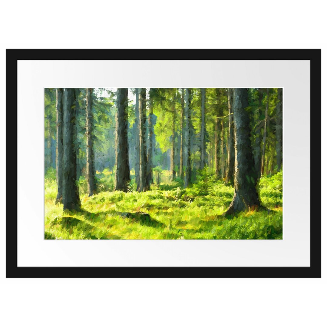 Gerahmtes Papierbild Sonniger Tagim Wald