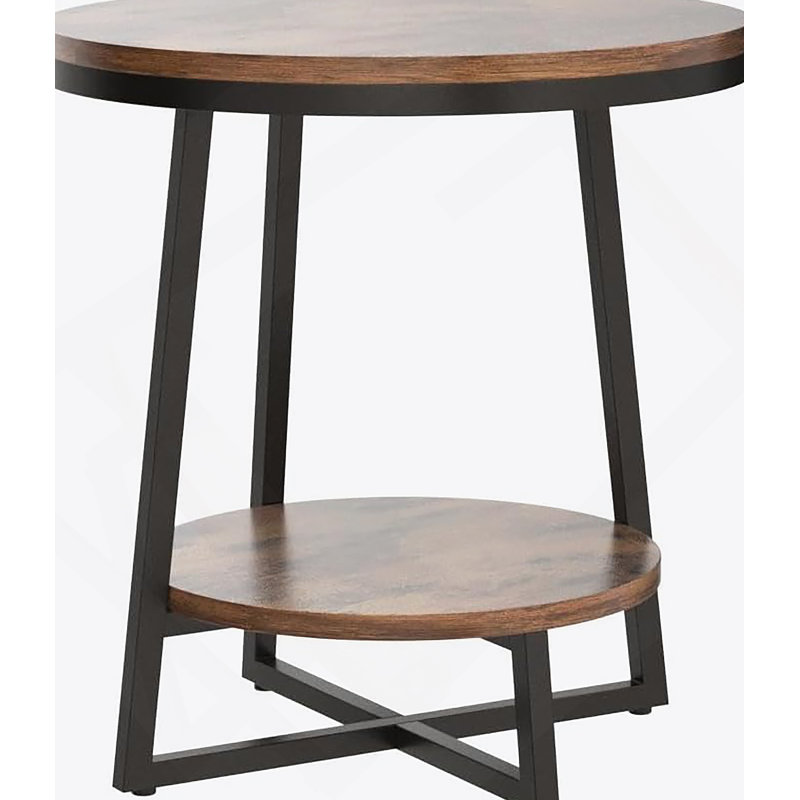 Table de bout industrielle 19,68 pouces avec tablette de rangement, table d'appoint ronde à 2 niveaux pour petits espaces, brun rustique, table de chevet robuste ou table basse
