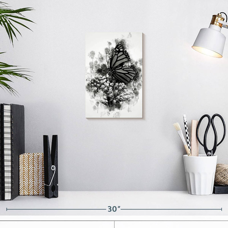 Brampt Monarch Butterfly Black And White, 12" H x 8" W