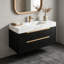 Meuble-lavabo moderne de 35,4 po avec lavabo sous comptoir, plateau en pierre frittée, bois massif multicouche imperméable, rangement à 4 tiroirs, autoportant / mural