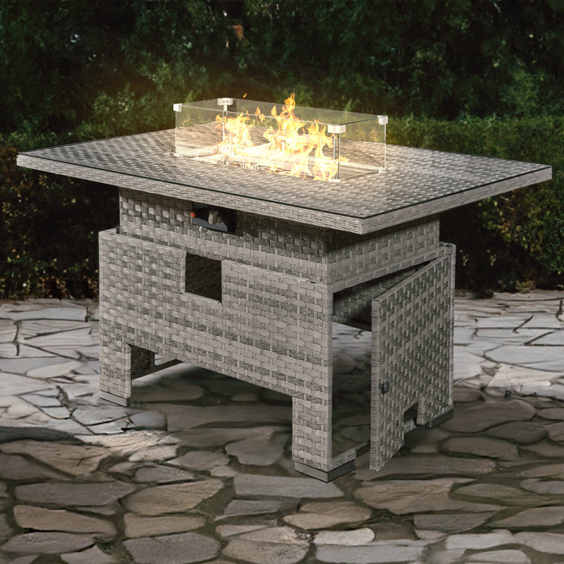 Icarus Rattan Rising Firepit Table, Dove Grey