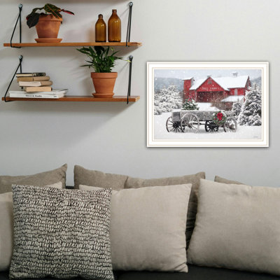 «Trendy Decor 4U Tree Farm Wagon», art mural encadré blanc pour le salon, impression d'art mural pour la chambre à coucher par Lori Deiter