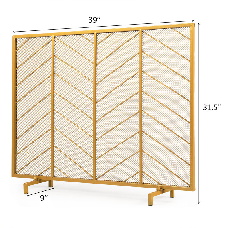 Gold Chevron Pattern Steel Mesh Fireplace Screen