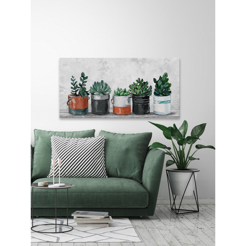 Two-Toned Succulent Holders - Wrapped Canvas Painting, 45cm H x 91cm W x 3.81cm D