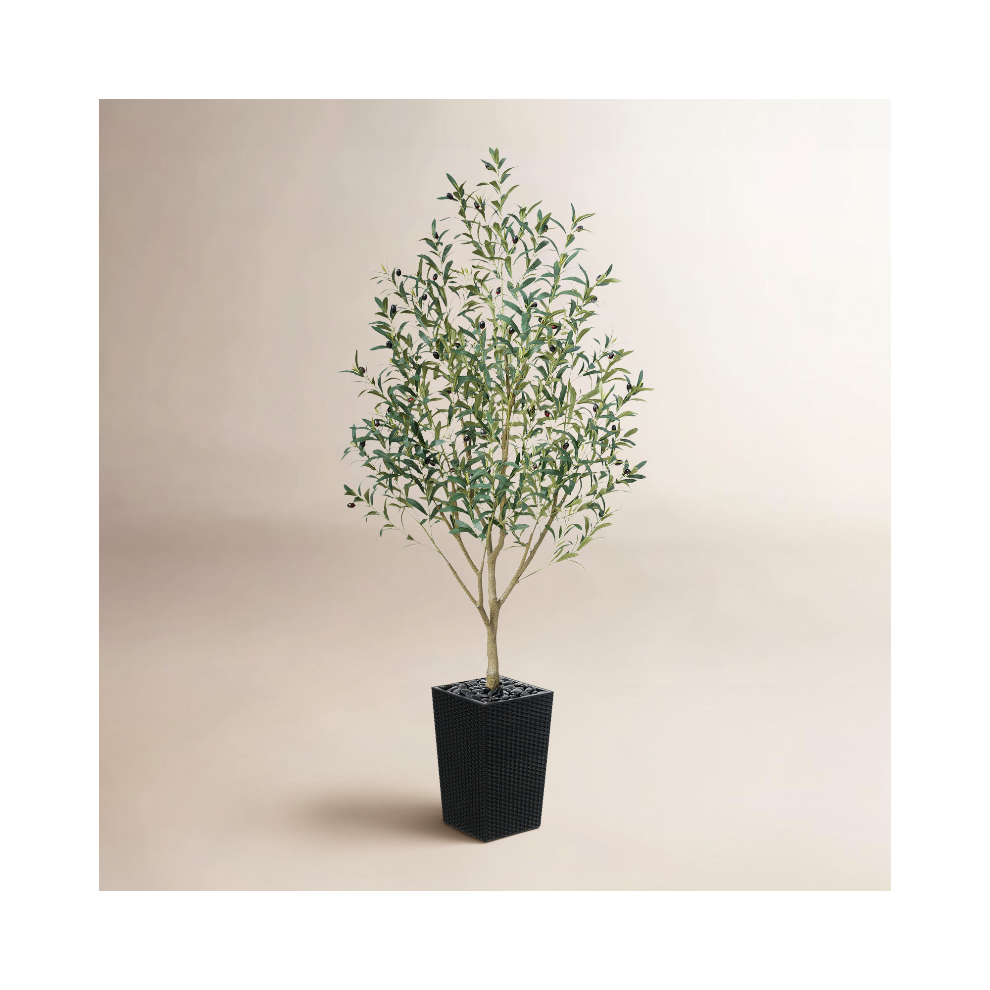 Adcock Artificial Olive Tree for Indoor & Outdoor Home Decor, Faux Olive Tree with Decorative Pot, Black