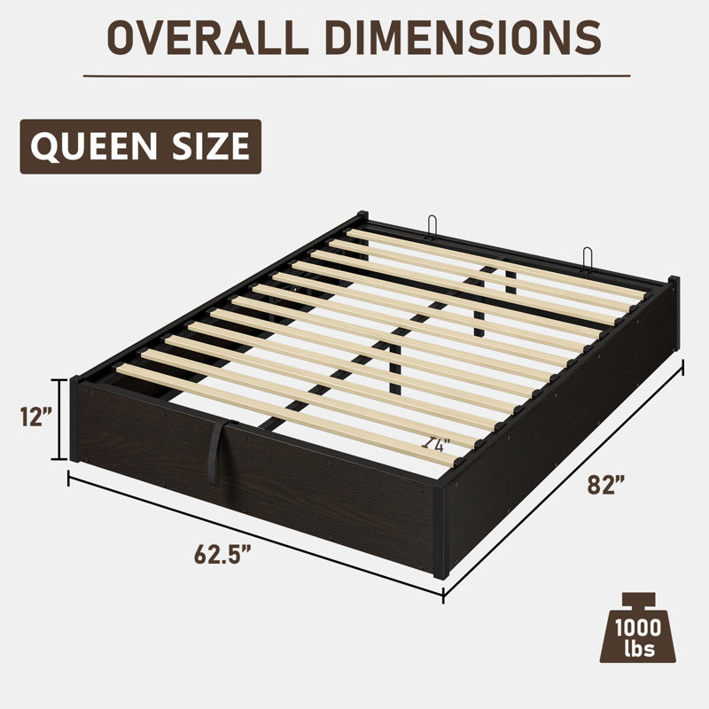 Base de lit plateforme avec rangement Lift Up, Noir, Grand