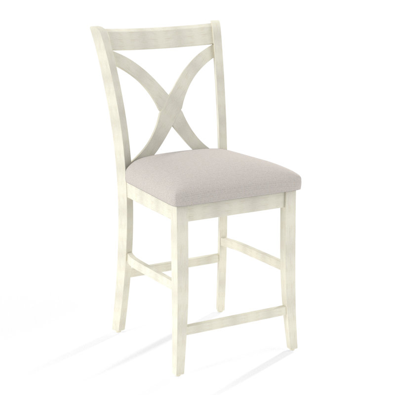 Hues Upholstered Stool with Solid Wood Frame, White Sugar Performance; 0863-91, Bisque Finish