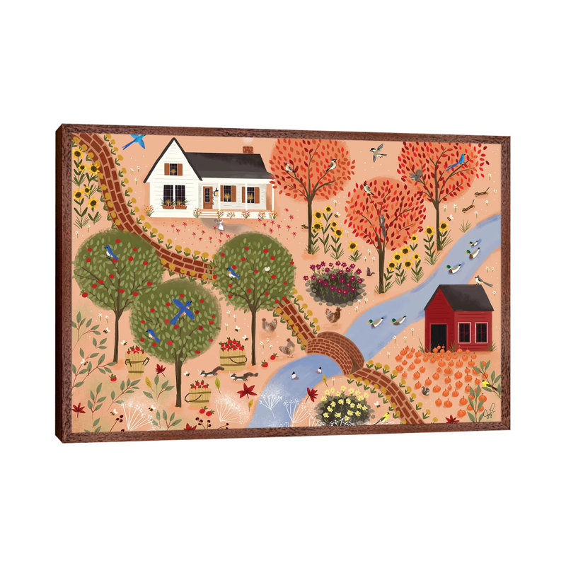 Autumn Gardens by Joy Laforme - Painting on Canvas, 66.04cm H x 101.6cm W x 3.81cm D, Brown Framed