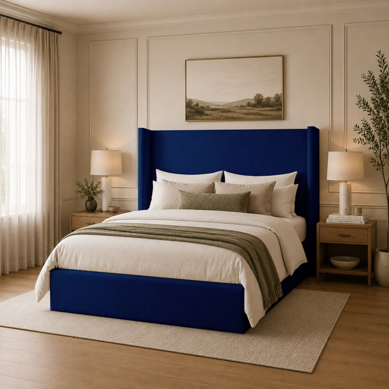 Upholstered Velvet Bed, Super King (6'), Marine
