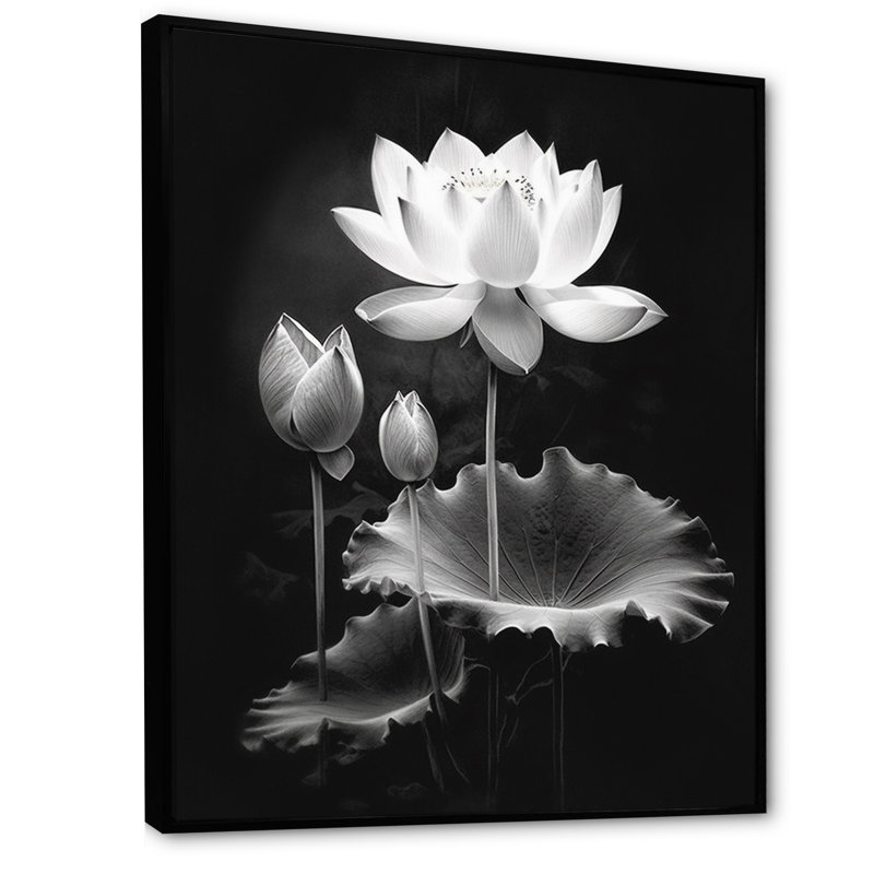 Symphonie de lotus gris gris I, H 20 po x l 12 po x P 1 po, Cadre flottant noir
