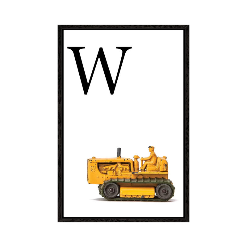 W Bulldozer Yellow White Letter - Print on Canvas, Black Framed, 101.6 cm H x 66.04 cm W