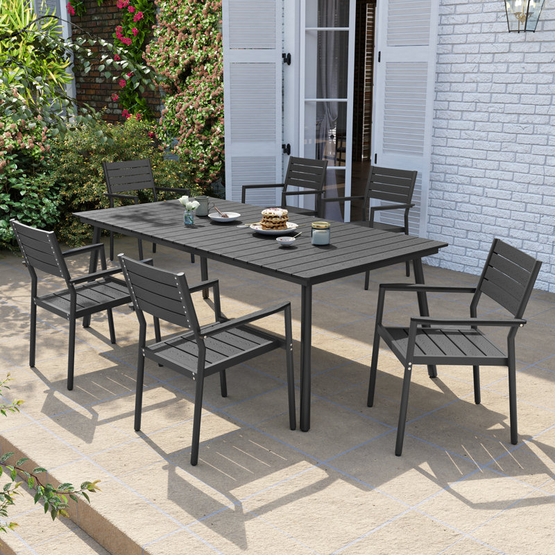 Currington 6 - Person Metal Patio Dining Set with Rectangular Table, Black