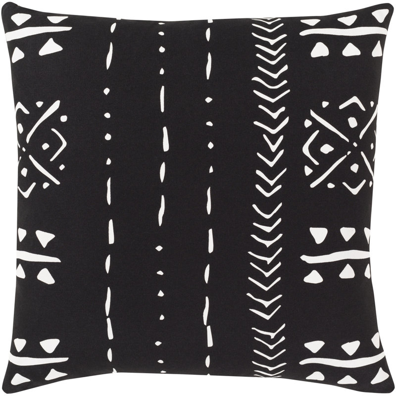 Mud Cloth Geometric Cotton Pillow Cover, Black