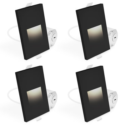 Luxrite Vertical Clip-In LED Step Lights, 5CCT, 3W, 150LM, 90° Beam, Dimmable, 120V, IP65, Interchangeable Plate Cover, Indoor/Outdoor, Black 4 Pack
