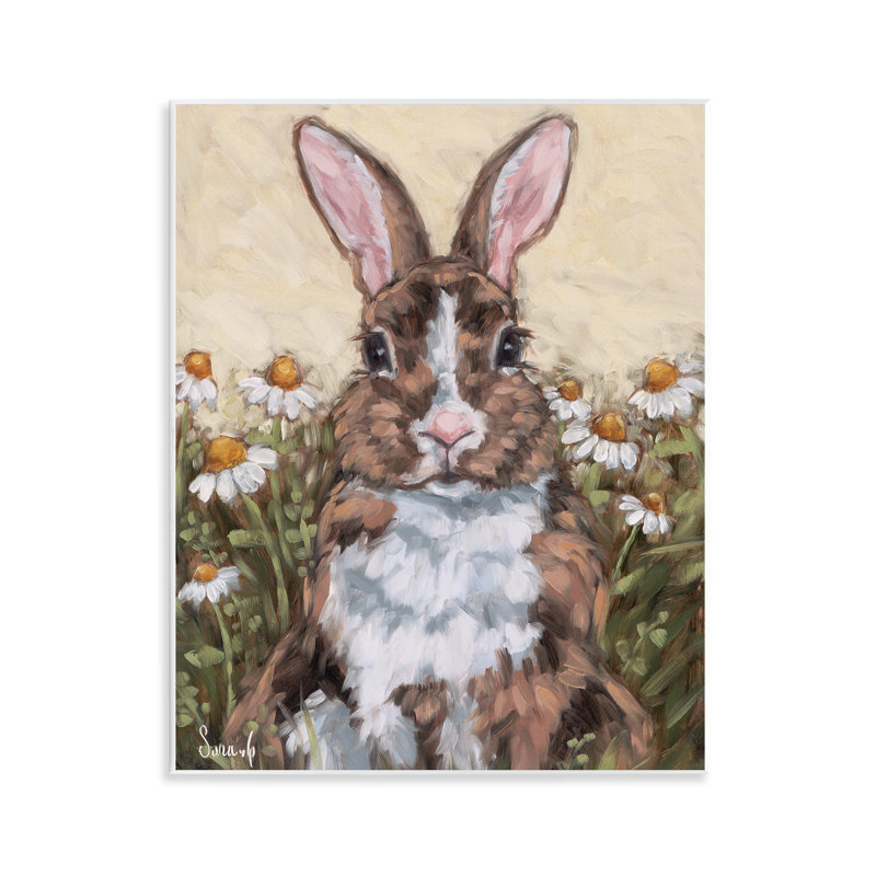 Plaque murale Portrait de lapin avec marguerites, design par Sara G. Designs
