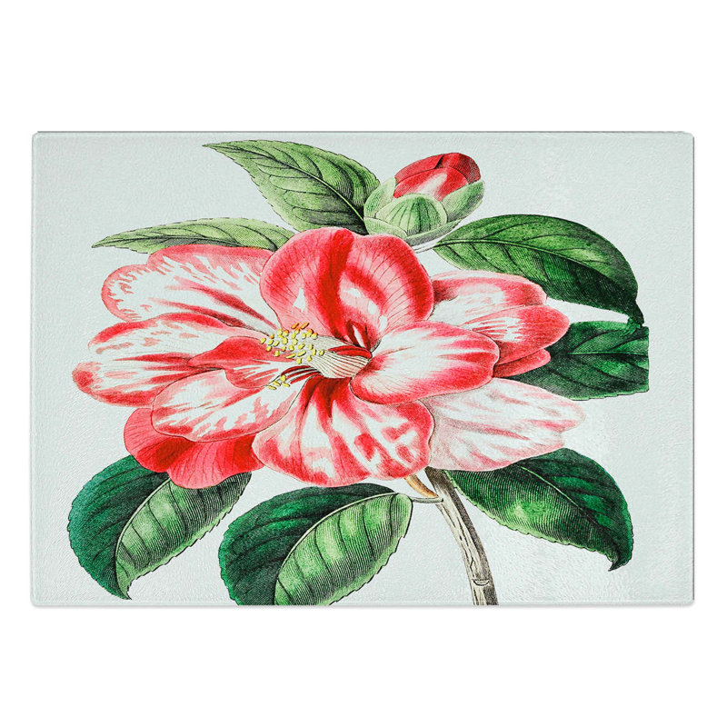 Tempered Glass Japanese Camellia Flowers Chopping Board, 39 cm W x 28.5 cm L