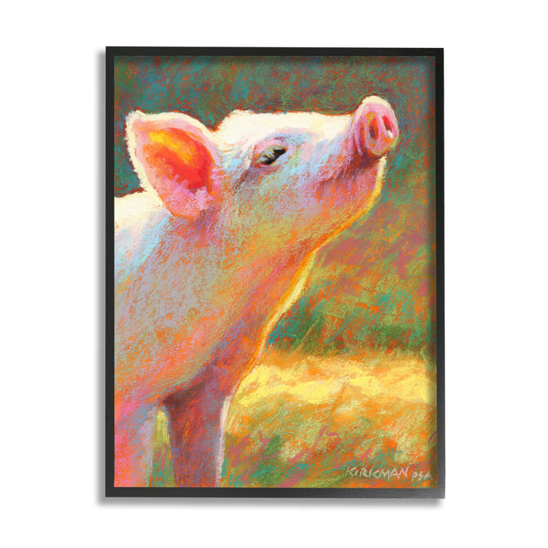«Happy Happy Pig» Sunny Farm, estampe numérique par Rita Kirkman, Giclée encadrée noir minuit, H 14 po x l 11 po x P 1,5 po