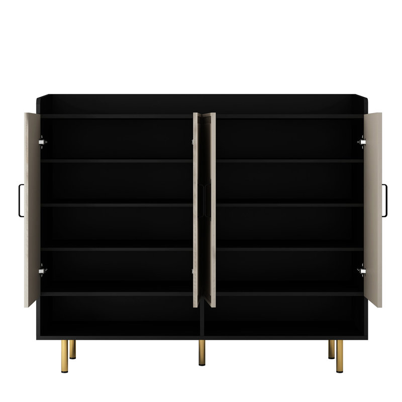 4-door Modern Shoe Storage Cabinet - Adjustable Shelves For Entryway Slim Black Closet Spacious And Practical Characteristic Functional Element