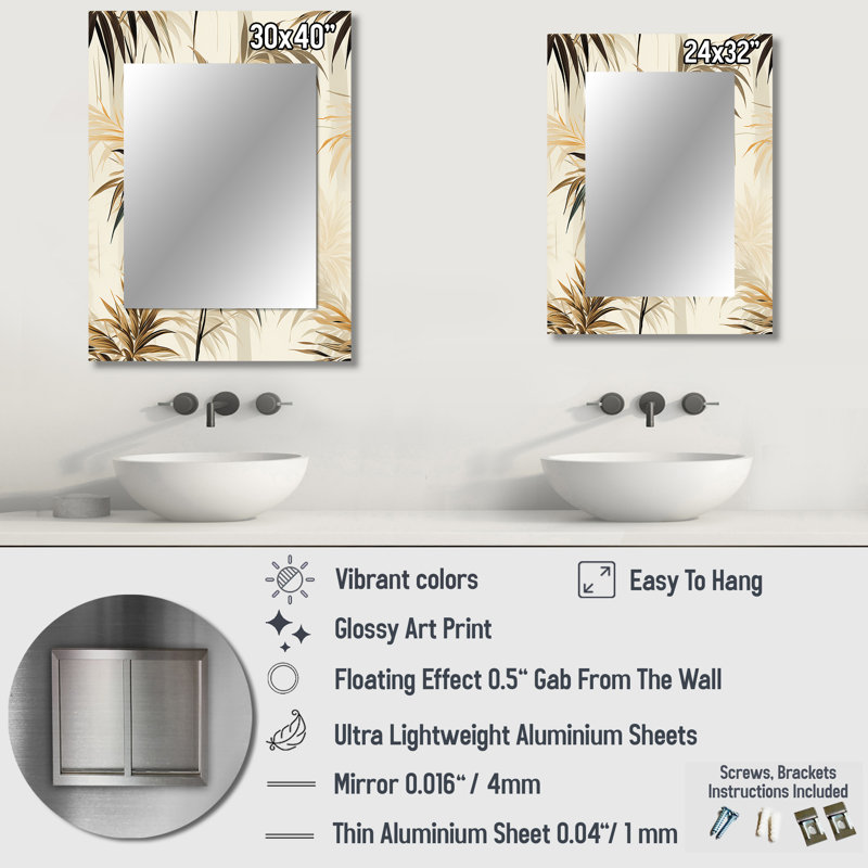 Aryton bois flotté motif tropical zen - miroir tropical, miroir mural décoratif tropical, impression d'art en métal