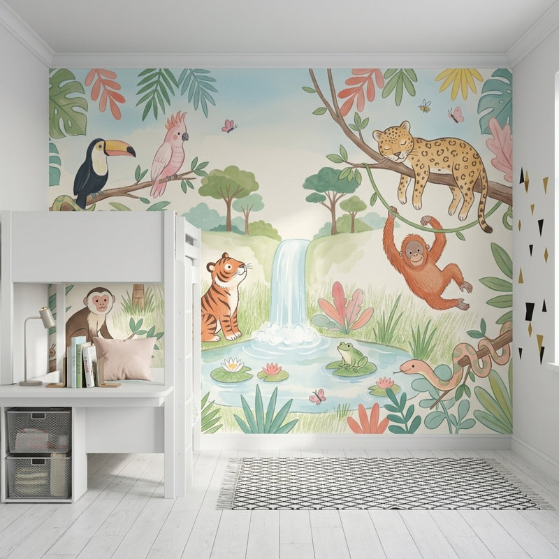 Papier peint jungle tropicale, 140 po x 108 po, Peler et coller