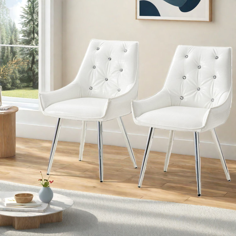 White Modern Accent Chairs, Pu Leather, Diamond Back, Versatile For Home And Office