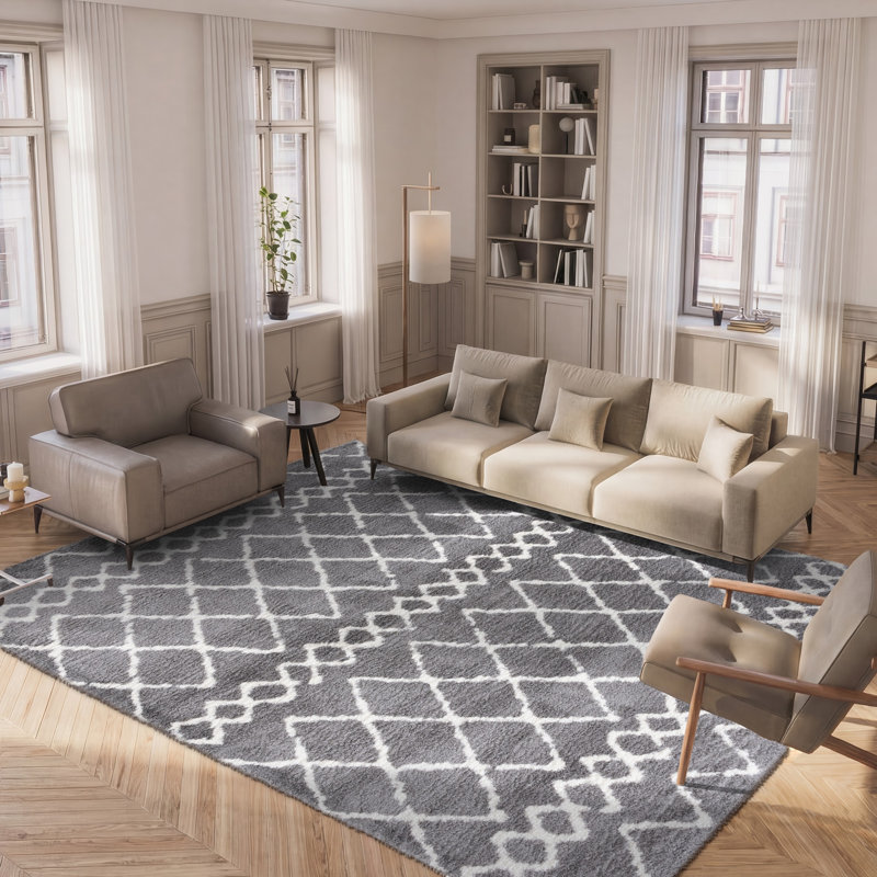 Tapis gris clair / crème Matterson, Rectangle 8 pi x 10 pi