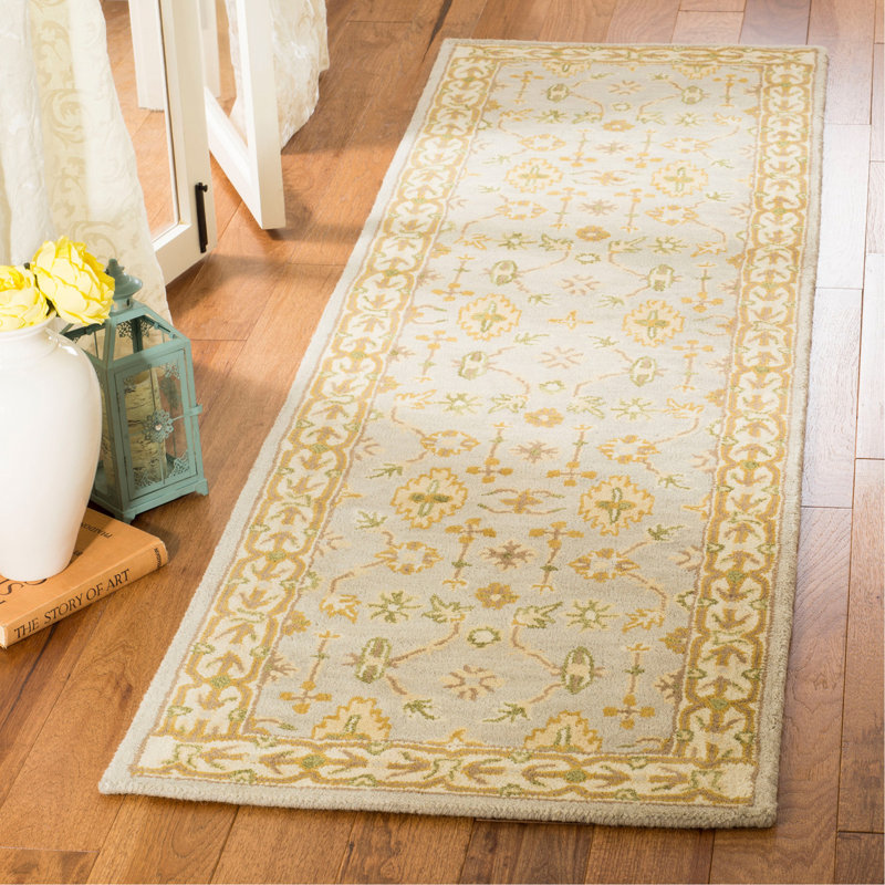 Tapis bleu clair / ivoire en laine touffeté à la main Tosca, Rectangle 5 pi x 8 pi