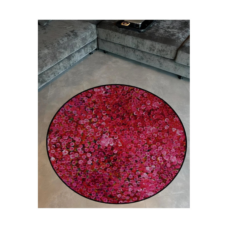 Tapis décoratif moderne à motif floral rose, Rond 3 pi 4 po
