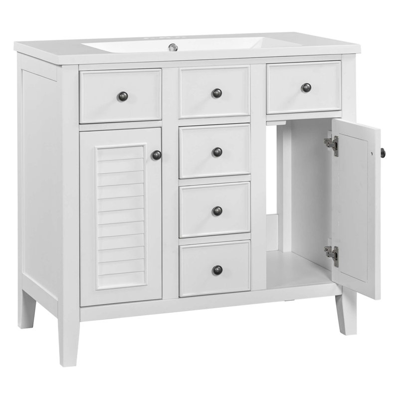 Meuble-lavabo 36 po à cinq tiroirs, Blanc