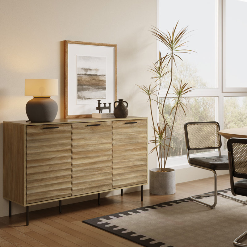 Casper 55.1'' W Mid-Century Modern Wave 3-Door Sideboard Cabinet with Metal Legs