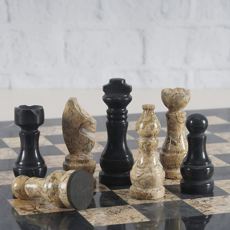 RADICALn Handmade 18'' L Stone Chess Game Set, Black/Coral